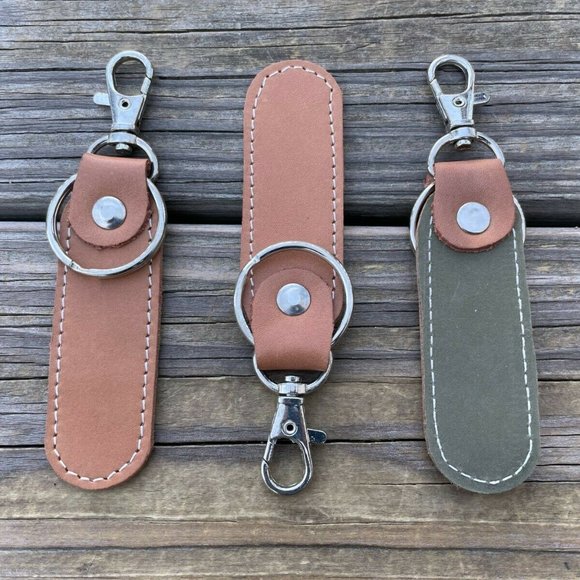 Handmade Key chains Genuine Leather Double Sided Keys Holder Keychains Set of 3 - Picture 7 of 11